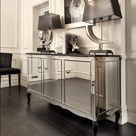 Large Mirrored Side Board Solid Wood Clear Beveled Edge Mirror Material