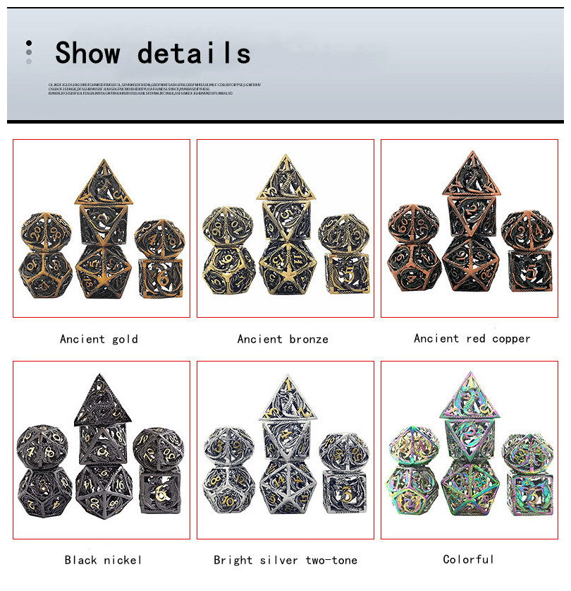 Custom Copper Metal Hollow Dice Set with 14mm-20mm Side and Customized Color for DND Games