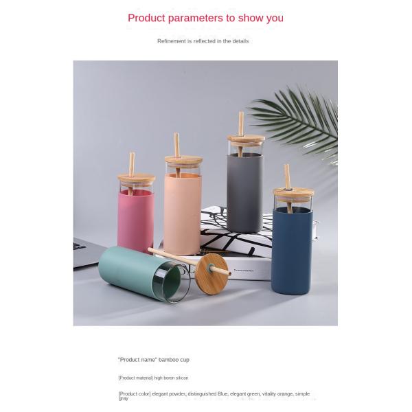Spill Proof 500ml Colorful  Outdoor Travel Glass Water Bottle With Straw Bamboo Lid Water Bottle Lightweight For Home OfficeCustomized Acceptable