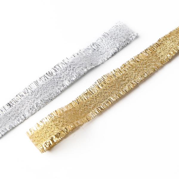 25mm Gold and Silver Fringe Glitter Ribbon The Perfect Finishing Touch for Christmas