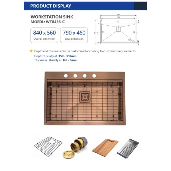 Topmount Stainless Steel Single Bowl Undermount Apron Kitchen Sink 84x56