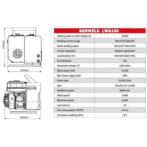 GENWELD LWG150 Portable Inverter Welder with Inverter DC Power Supply Ideal for Soldering Any Type of Electrode