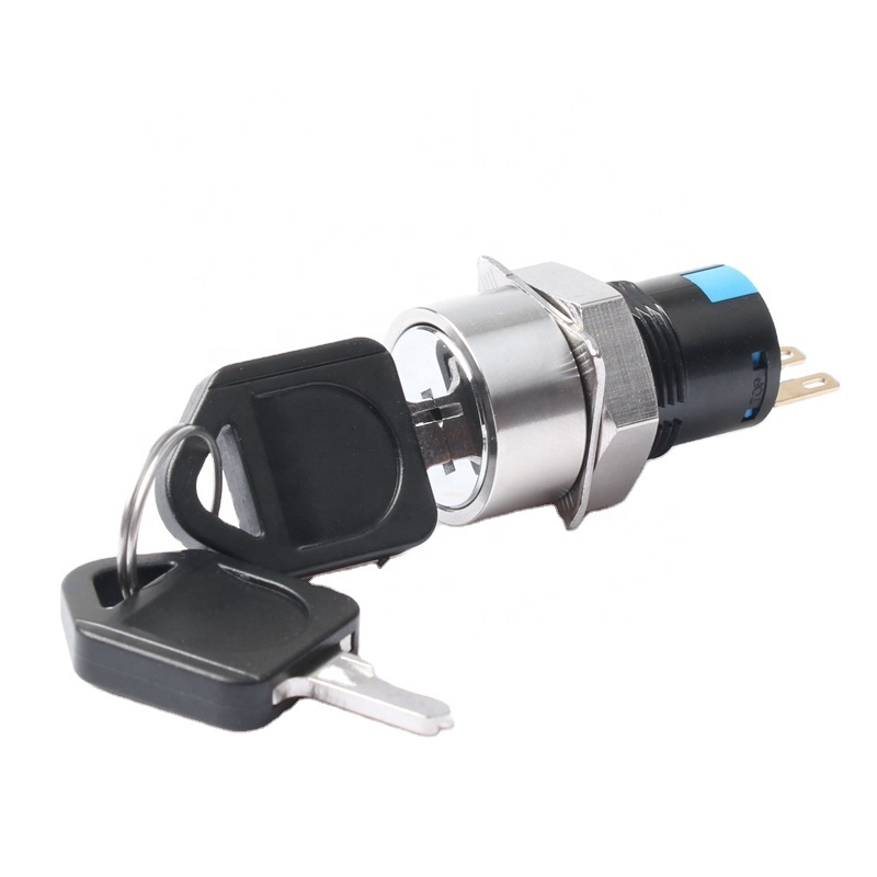16mm Panel Mount Electronic Stainless Steel IP65 250V ON-OFF 2 Position 1NO1NC 3 Pin Latching Waterproof Rotary Head Switches