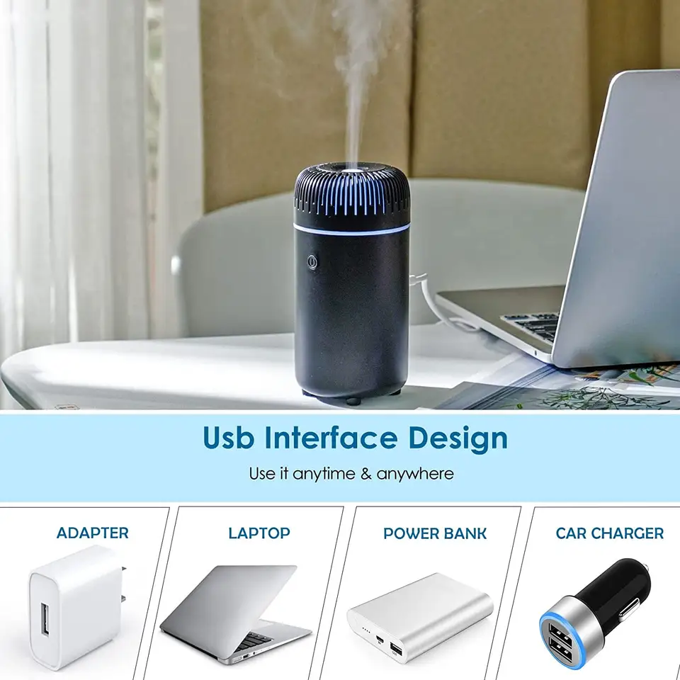 New USB Mini Portable Air Freshener Fragrance Aroma Perfume Essential Oil Humidifier Diffuser With 7 Colors Light for Car
