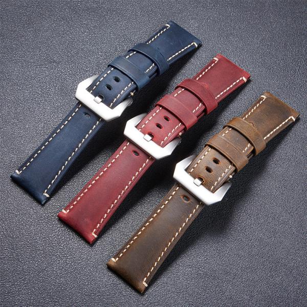 Genuine Leather Watchband Bracelet 20 22 24 26mm Women Men Oil Wax Cowhide Blue Green Red Brown Wach Band Strap Steel Bu