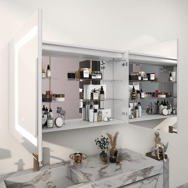 Bathroom Storage Lighted Mirror TV Decoration Double Door Medicine Cabinet