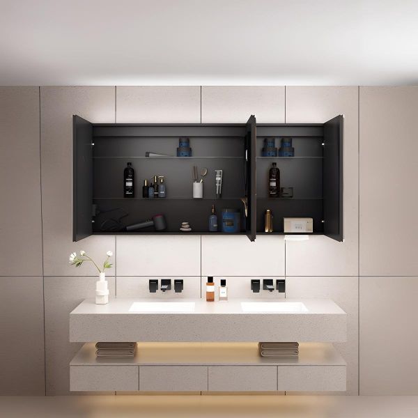Smart Modern Medicine Bathroom LED Mirror Cabinet Water Resistant Illuminated Storage Organizer Aluminum Frame for Hotel Villa