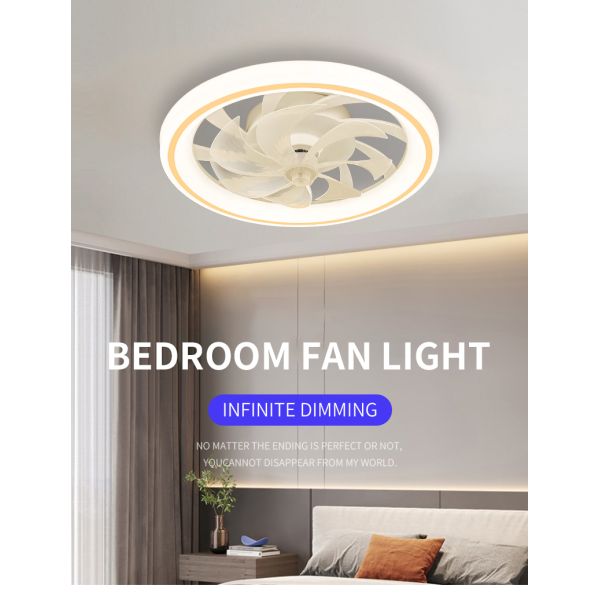 Modern and Simple Home Intelligent Remote Control Restaurant LED Round Acrylic ceiling Fan Light(WH-CLL-59)
