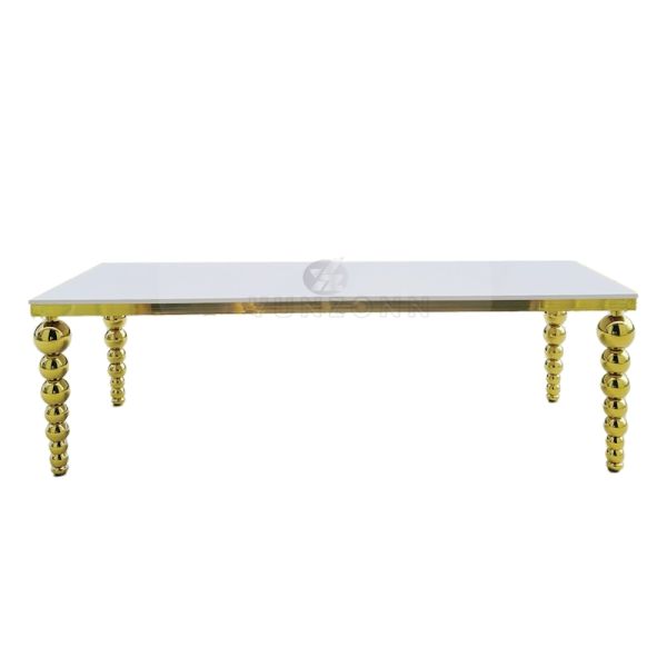 Modern Heavy-Duty Metal Legs Banquet Table with Gold Stainless Steel & MDF Top for Hotel Wedding Dining Outdoor Living Room Use