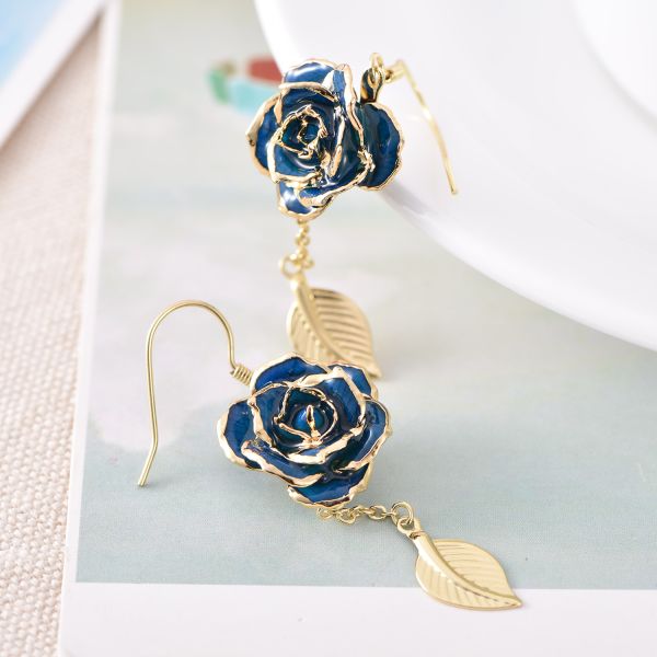 Rose Earrings 24k Gold Dipped Roses Gifts Valentine Day Holiday Everlasting Flowers