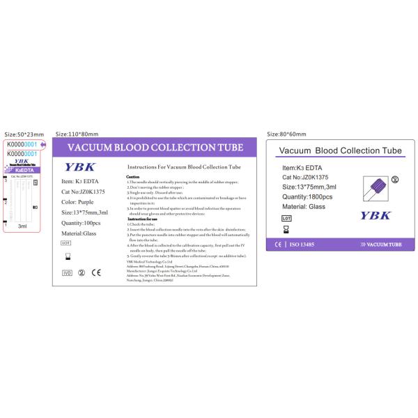 Медицинская трубка ISO13485 Марк собрания крови верхней части лаванды пробирки ЭТИЛЕНДИАМИНТЕТРАЦЕТАТА вакуума K3