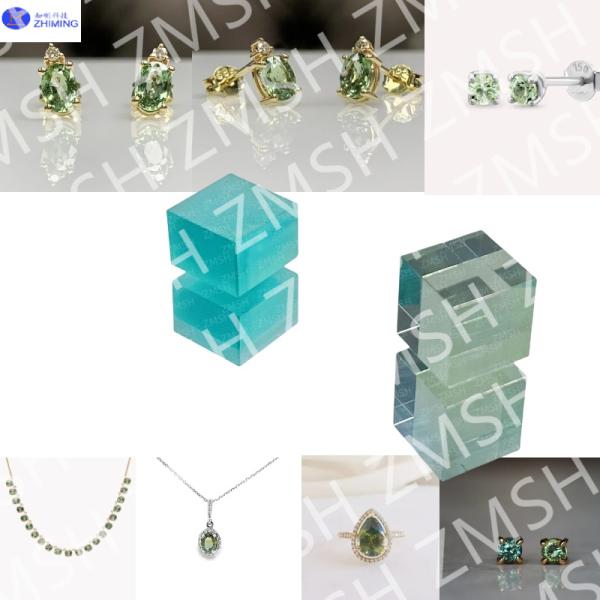 Sapphire Gemstone Raw Material Lab Made Olive Green Soft Mint Green Emerald Green For Jewelry