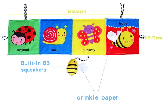 Складные 58.5cm мягкие сензорные книги для младенцев подвергают Washable механической обработке