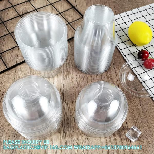 Plastic Cups Ice-Cream Cups Dome Lids, 180ml/6oz Sundae Dessert Cups For Iced Coffee Cold Drinks Frozen Yogut