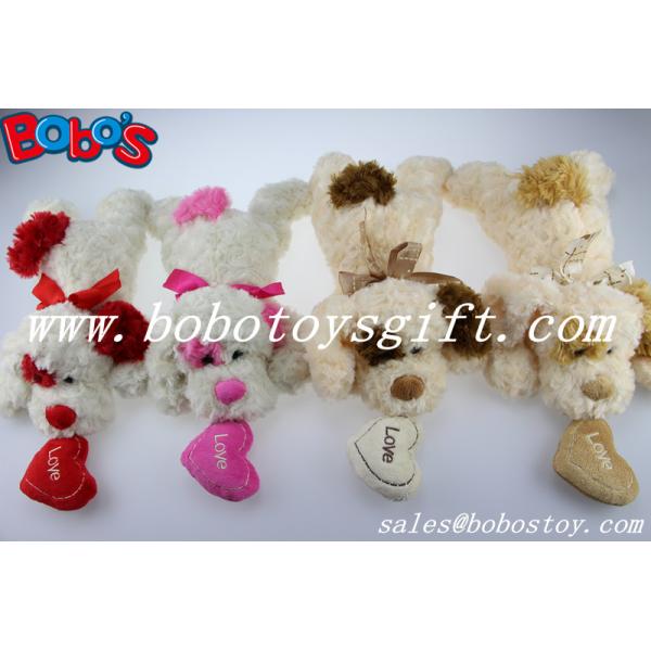 Cuddly Lying stuffed Brown Dog Animal With Tan Ear And Heart Pillow