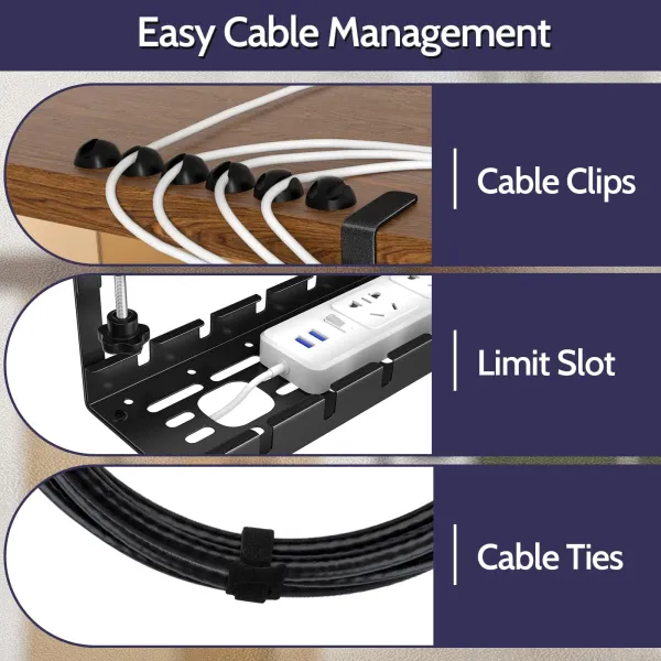 No Drilling Under Desk Extendable Desk Cable Organizer with Clamp for Home Office