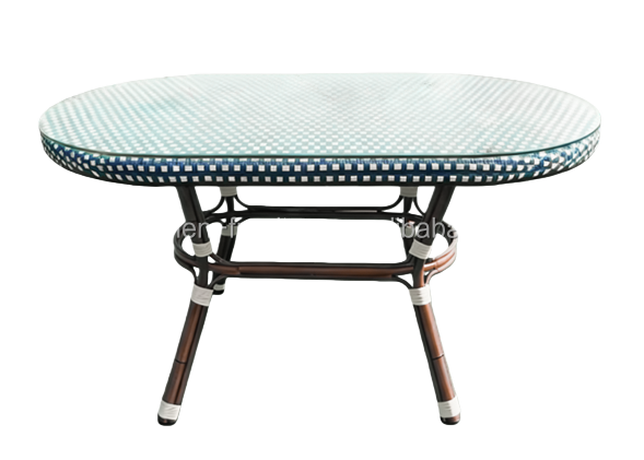 6 Seater Sturdy Aluminum Frame Oval Rattan Dining Table Outdoor for Hotel Resort Courtyard