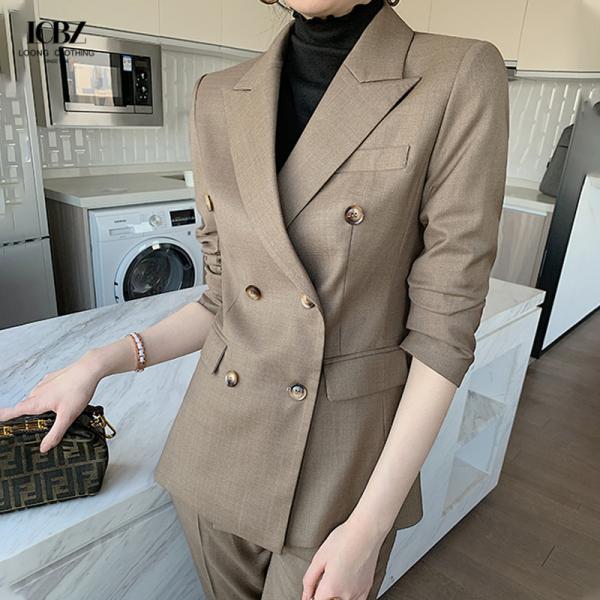 Полный рукав длина высокий резка V-ошейник деловые формальные брюки костюмы для женского офиса