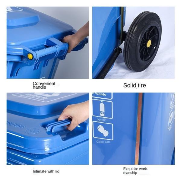 Outdoor 50 Liter Plastic Trash Can Roller Foot Clamshell Smart Bucket Bottom Raised Plastic Trash Can Wheeled Garbage Can