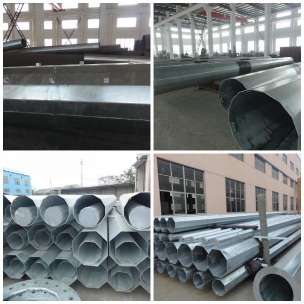 26.5M 5mm Steel Thickness Galvanized Steel Light Tension Electric Pole With Steel Channel Cross Arm