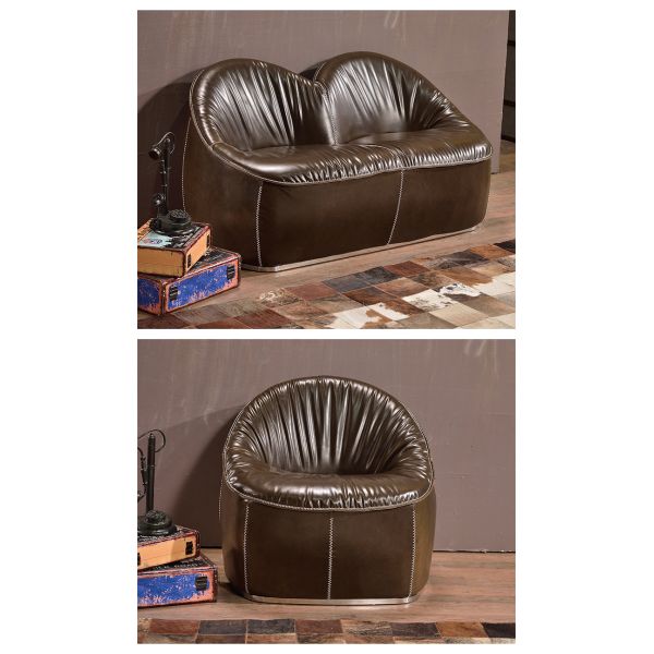 Nidea #8959 American Vintage Genuine Leather Sponge Filled Sofa Set for Living Room Hotel & Villa Use