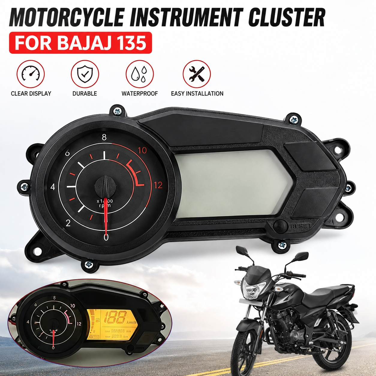 Motorcycle Instrument Panel With Odometer And Speedometer LCD Digital Panel For BAJA J135 Kawasaki Router NS125Fi And Pulsar 135