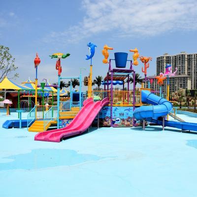 3-12 Years Old Childrens Water Playground With Water Slides Cannons Buckets And Fountains