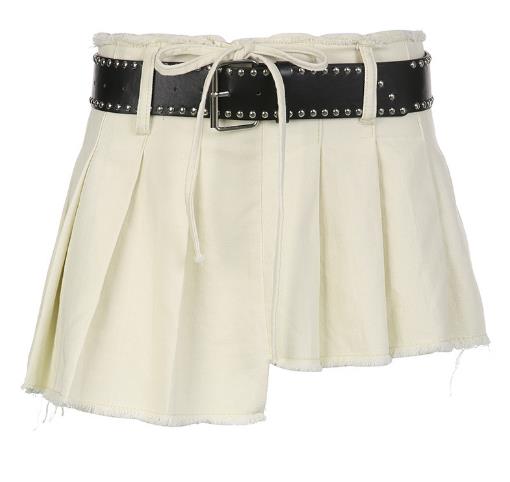 Small Quantity Garment Manufacturer Irregular Denim Pleated Skirt For Women With Belt