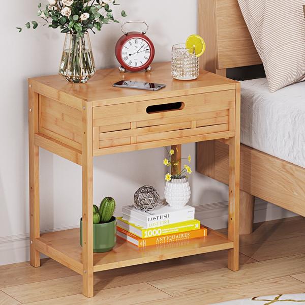 Nightstand, Bedside Table End Living Room Sofa Side Storage Cabinet with Drawer and Shelf