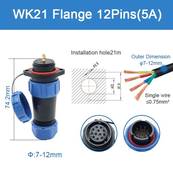 IP68 продело нитку гнездо штепсельной вилки водоустойчивый соединитель Wk21 служит фланцем пластиковое подводное Mateable