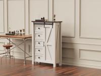 Armoire de rangement de salon multifonctionnelle blanche avec 5 tiroirs et 1 porte