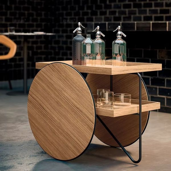 Hotel Restaurant Banquet Wedding Party Apartment Customized Iron Wood Trolley Metal Cart with Wheels Hotels Bars