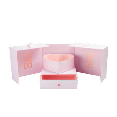 Impresión personalizada de rosas con cierre magnético de doble capa caja de flores en forma de corazón con cajones