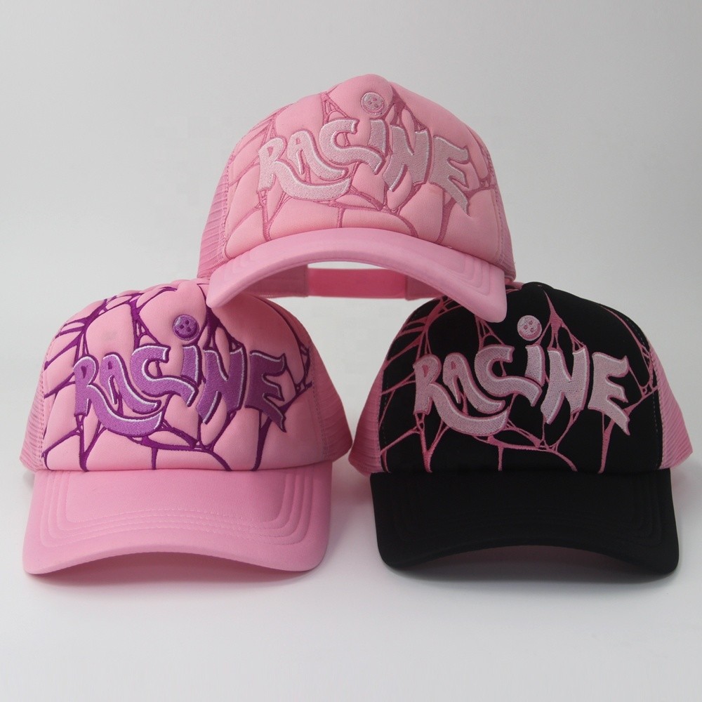 Foam Mesh Custom 3D Embroidery Trucker Hats Embroidered Full Embroidered