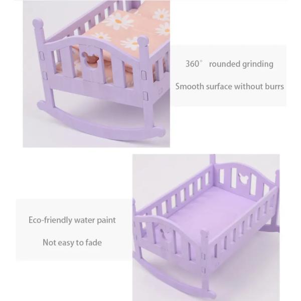 Wooden Doll House Bed Baby Crib for 6 inch Dolls Must-Have Doll Accessories for Kids