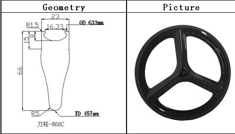 700c ud/matt tri-spokes carbon clincher wheel with 66mm for road racing bike &track bike