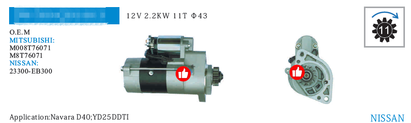 23300-EB300 New Auto Engine Starter Motor Assy  New Starter Compatible With For Nissan YD25