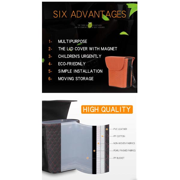 Lightweight Storage 3 L Capacity Car Accessories Trash Bin With Leather Abs Board