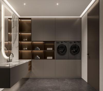 Dual Functional Meridian Gray Custom Laundry Room Cabinets With Quartz Countertop