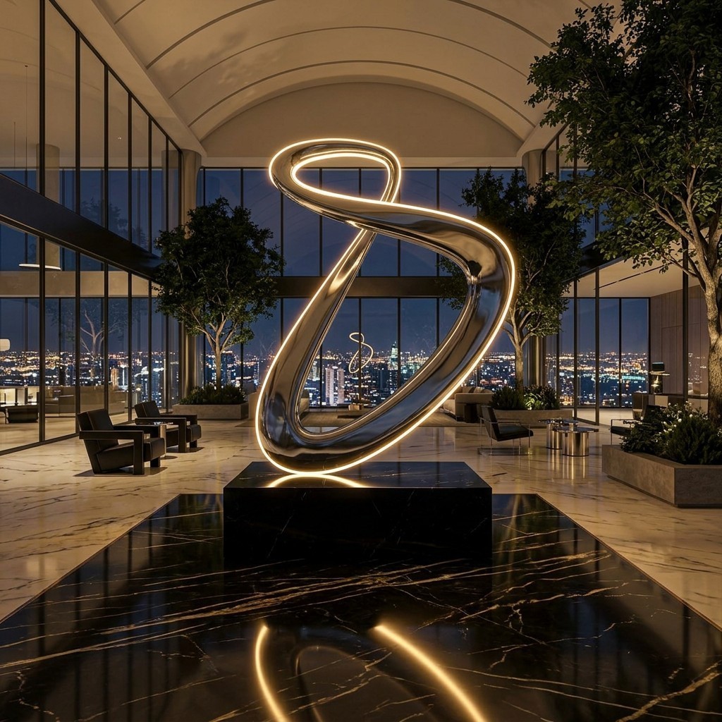 Infinity Twist Mirror Polished Stainless Steel LED Sculpture | Modern Outdoor & Indoor Art Decor