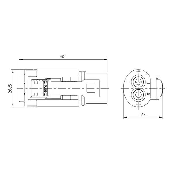 Secondary Lock EV Battery Connector IPXXB Waterproof 2 Pin Power