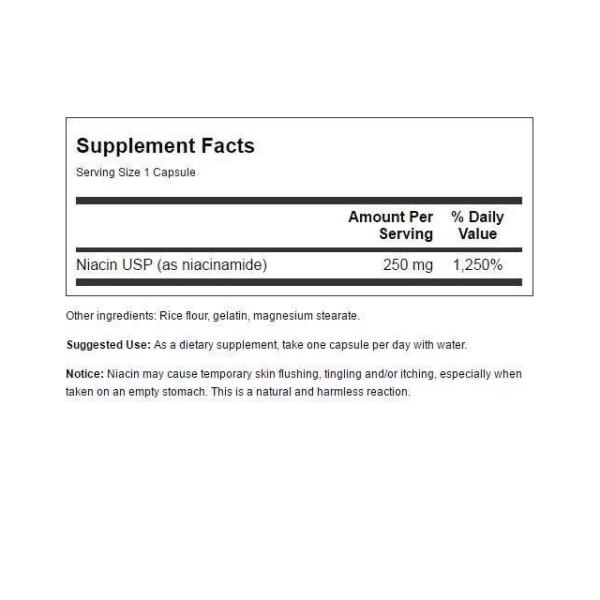 Health Glow Niacinamide 250mg Capsules | Vitamin B3 Supplement | 100 Count