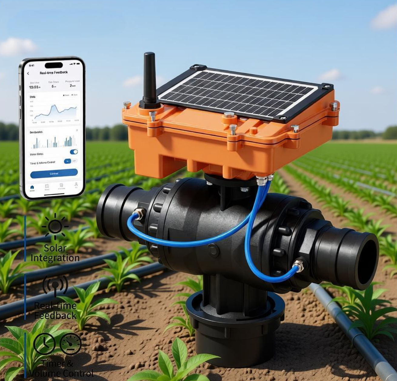 Etrany LORA  Intelligent Wireless Solar Powered Electric Ball Valve for Vast Agriculture Remote Water Control