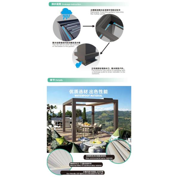 Outdoor patio intelligent retractalbe aluminum blade pergola