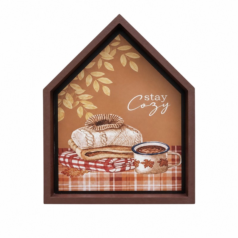 Stay Cozy Sweater Coffee House Shaped Fall Wall Sign