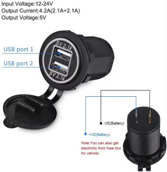High Durability Three Colour Car LED Charger Socket 5V2.1A Dual Port Car Charger