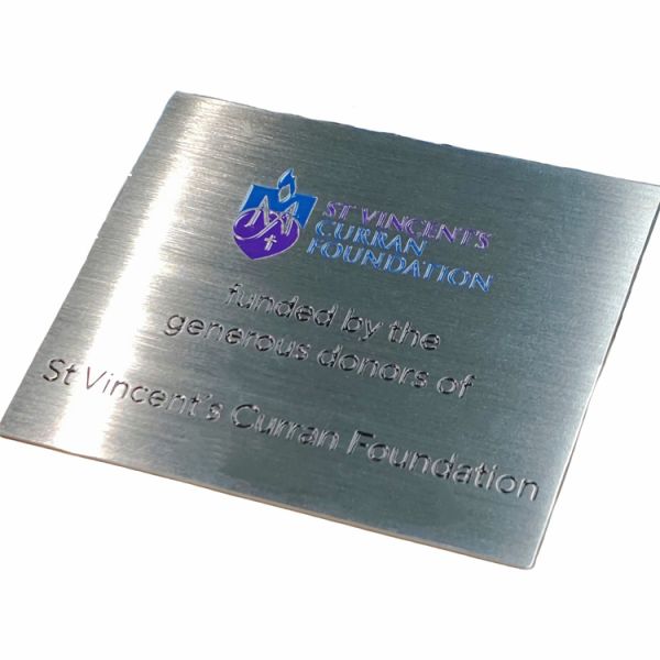 Custom Stainless Steel Nameplate With Brushed Finish And Multi-Color Infill