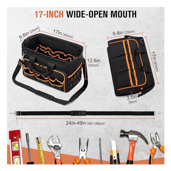 In Stock New Style 17Inch Heavy Duty Zipper Closure Thickened Wear Resistant Oxford Cloth Portable Storage Tool Bag