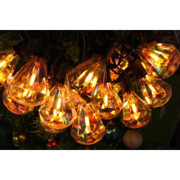 Solar Panel Powered Christmas Holiday Decoration LED Light String Shatterproof Waterproof E12 Sockets Diamond Shaped Festoon