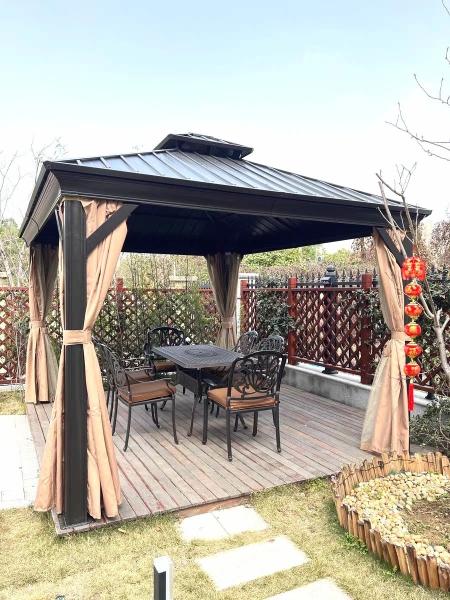 Gazebo externo de 2 níveis de telhado duro de alumínio galvanizado de 12 x 12 m para quintal